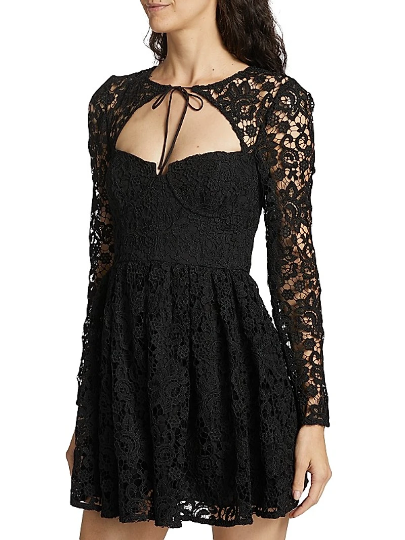 Lace Tie-Neck Minidress