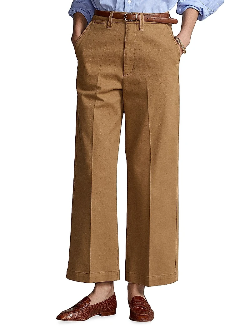 Cropped Stretch-Cotton Wide-Leg Pant