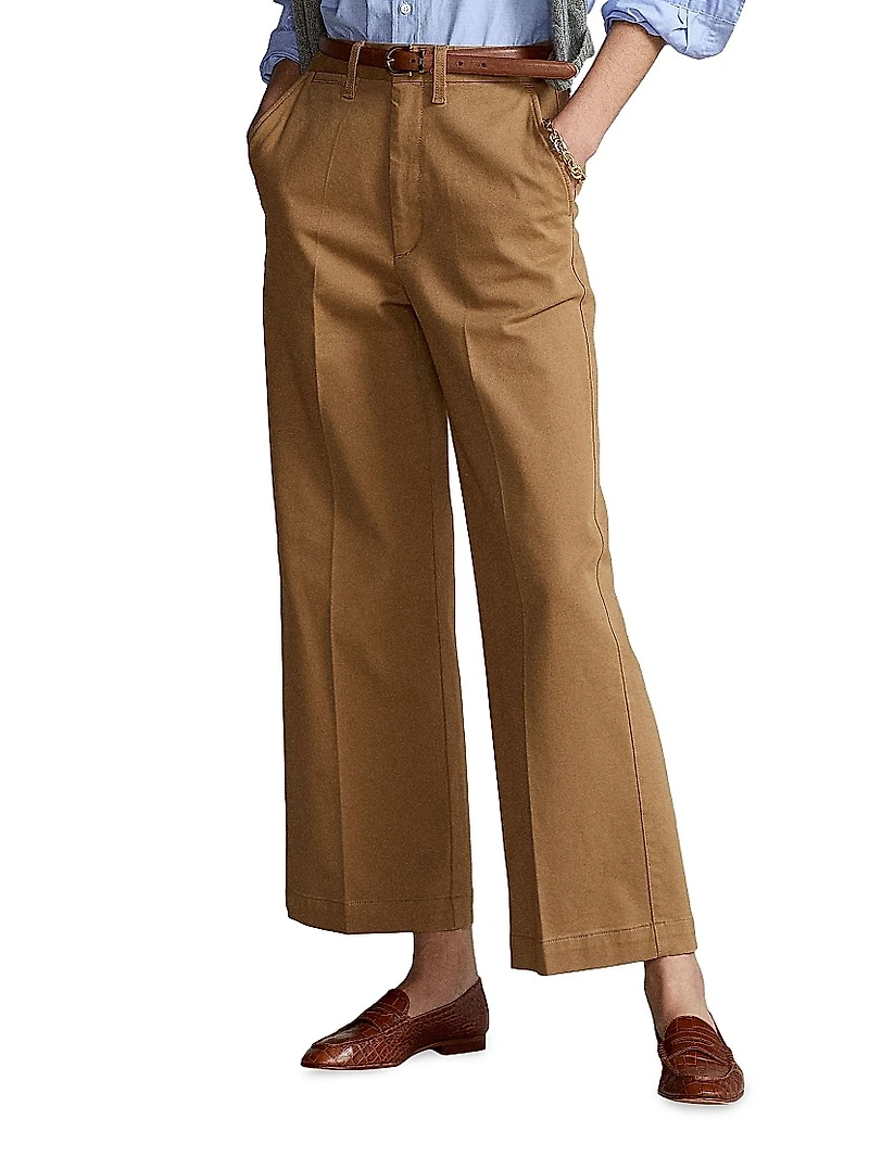 Cropped Stretch-Cotton Wide-Leg Pant