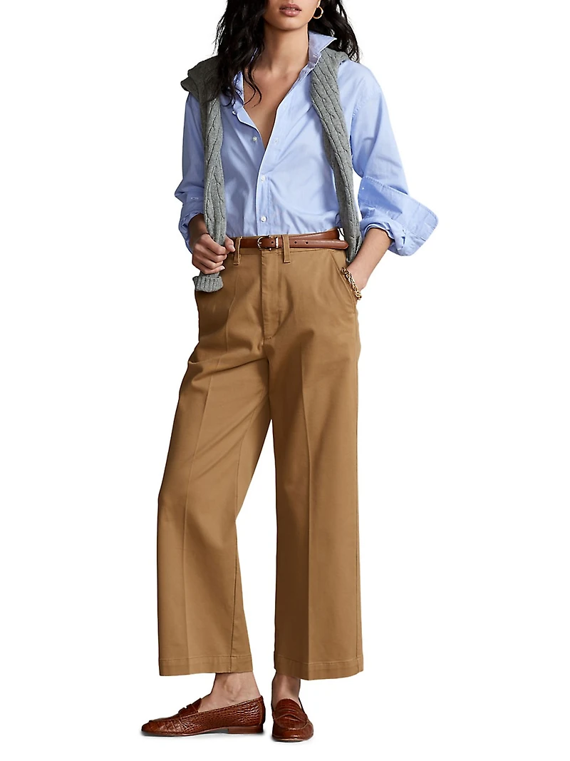 Cropped Stretch-Cotton Wide-Leg Pant