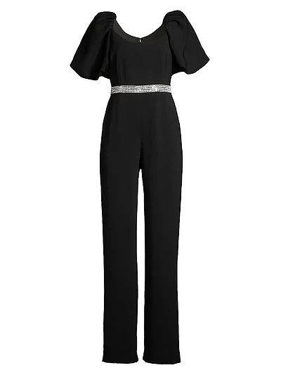 Crystal-Embellished Puff-Sleeve Jumpsuit