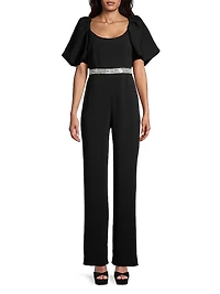 Crystal-Embellished Puff-Sleeve Jumpsuit