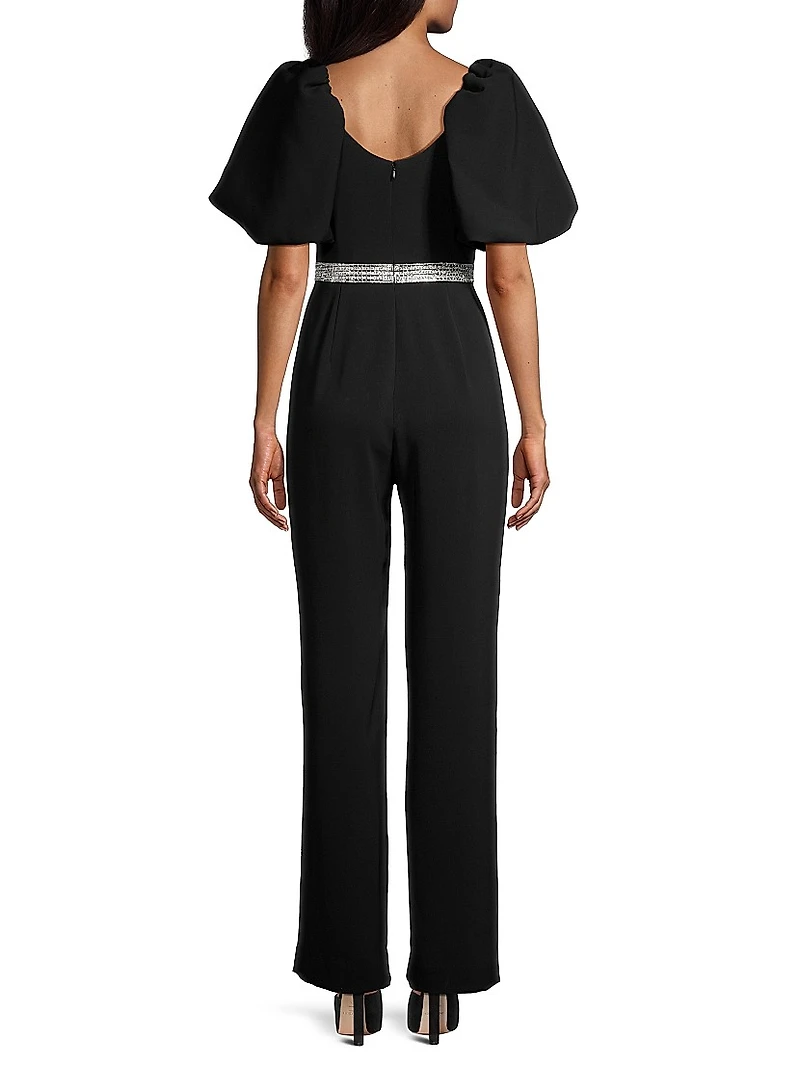 Crystal-Embellished Puff-Sleeve Jumpsuit