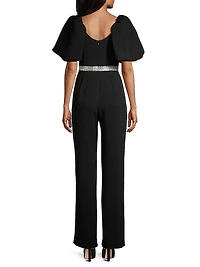 Crystal-Embellished Puff-Sleeve Jumpsuit