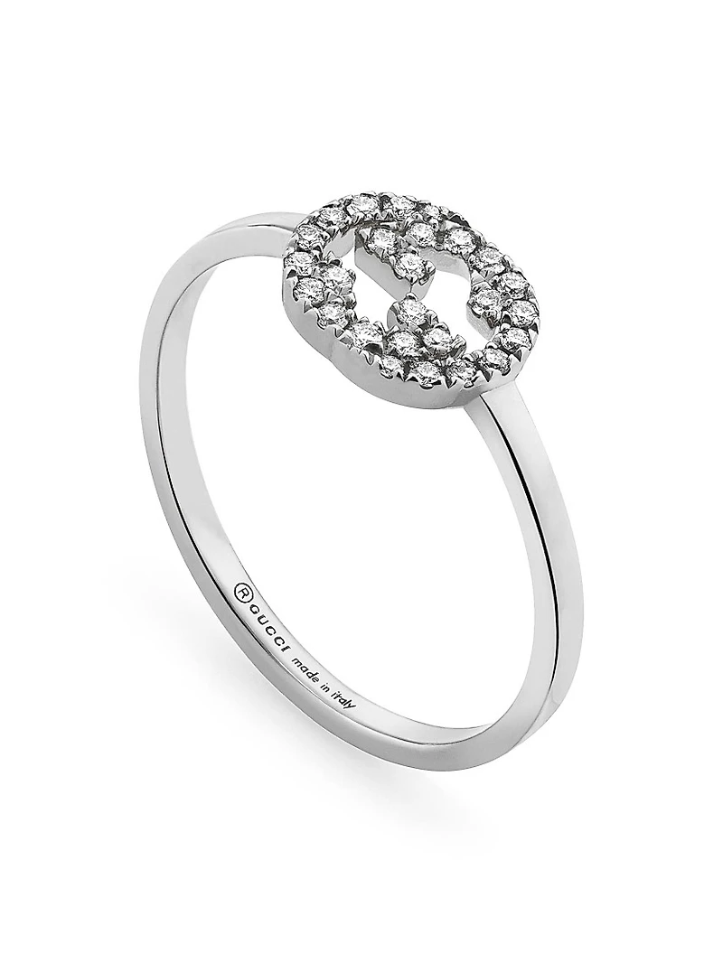 Interlocking G 18K White Gold & 0.12 TCW Diamond Ring
