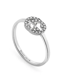 Interlocking G 18K White Gold & 0.12 TCW Diamond Ring