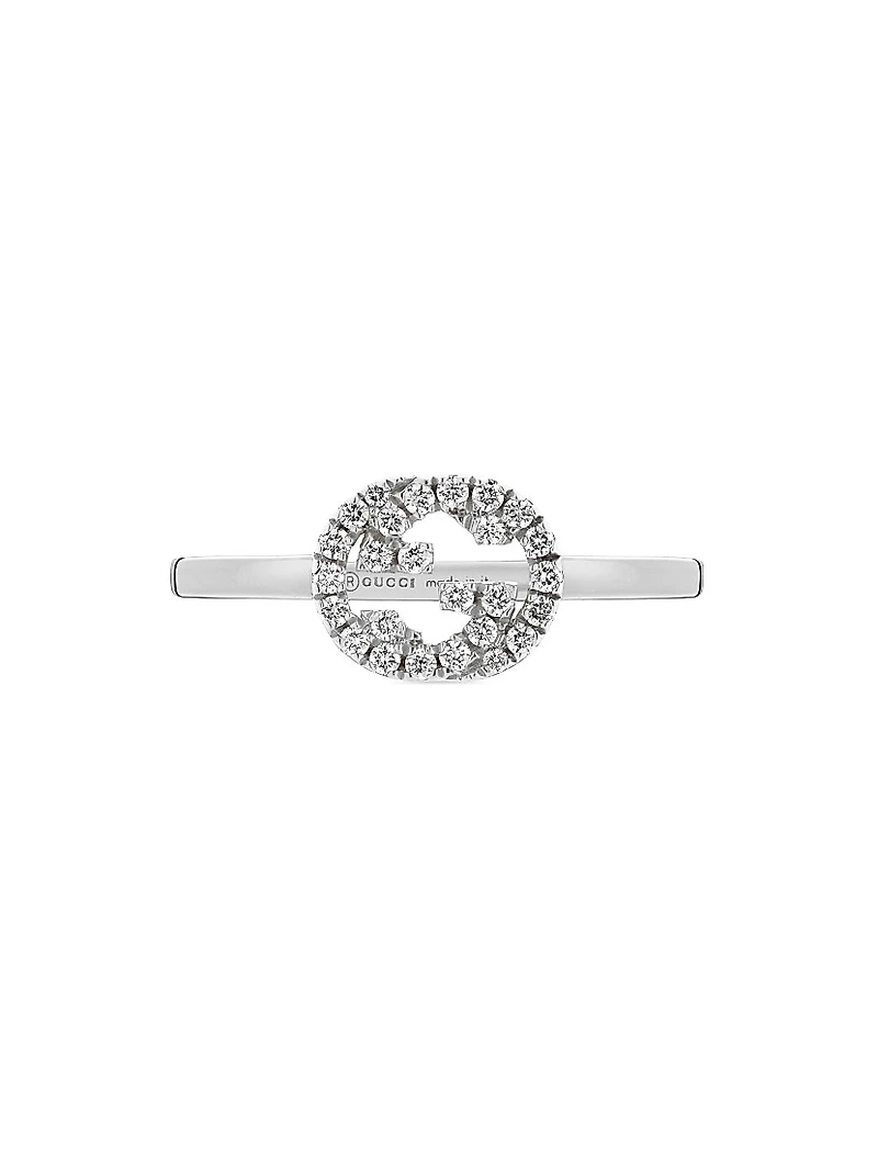 Interlocking G 18K White Gold & 0.12 TCW Diamond Ring