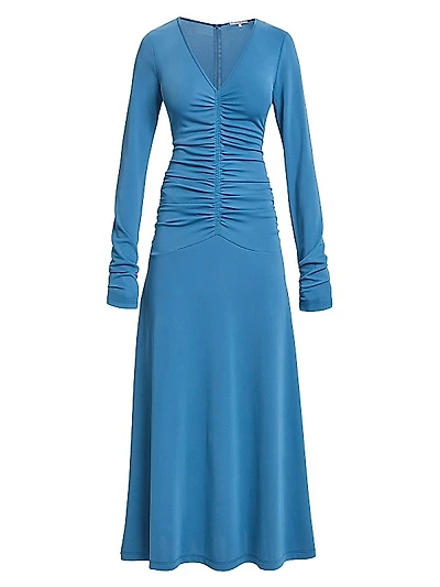 Amelie Ruched Long-Sleeve Midi-Dress