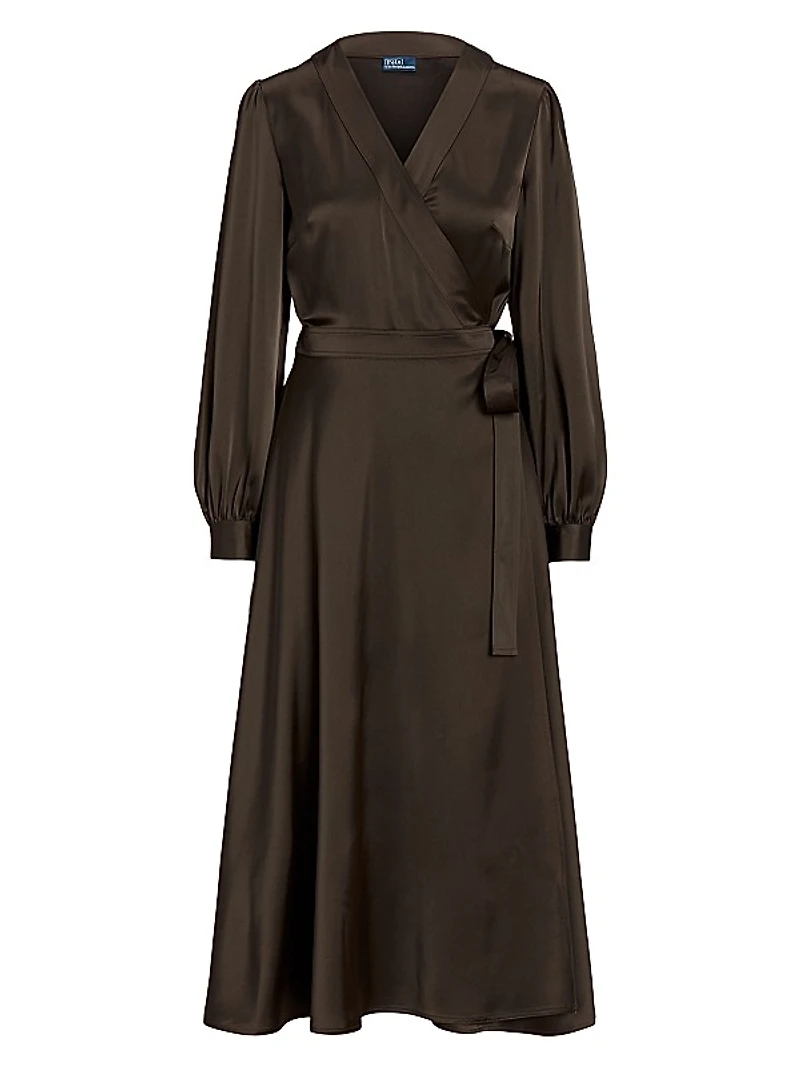 Satin Midi Wrap Dress