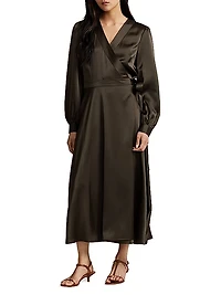 Satin Midi Wrap Dress