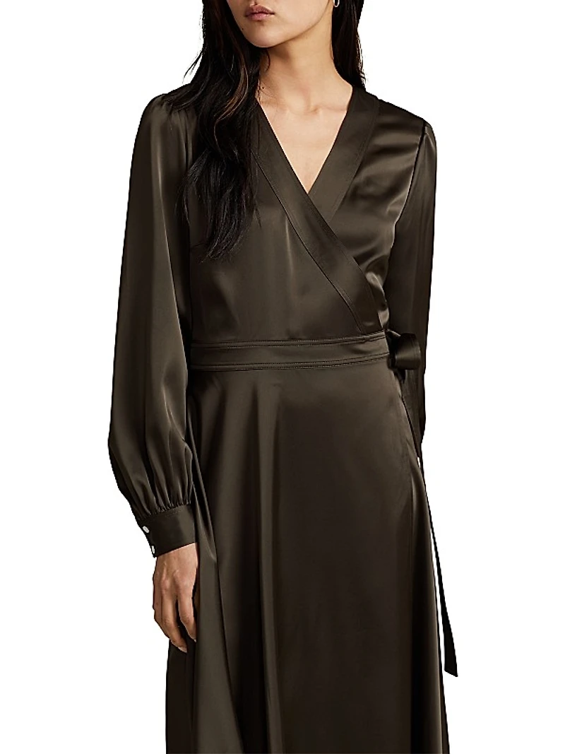 Satin Midi Wrap Dress