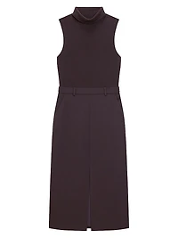 Funnel-Neck Crepe Belted Dress