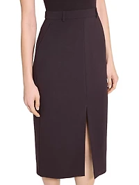 Funnel-Neck Crepe Belted Dress