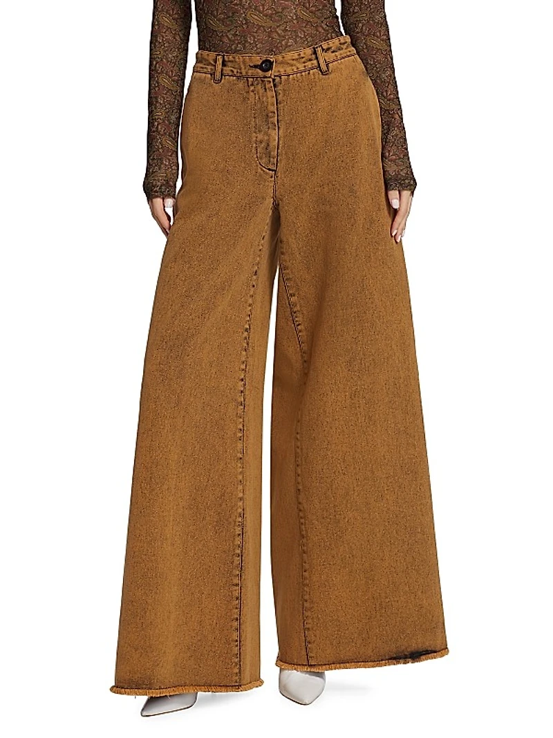 Flared Acid-Wash Denim Pants