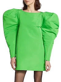 Mutton-Sleeve Taffeta Minidress