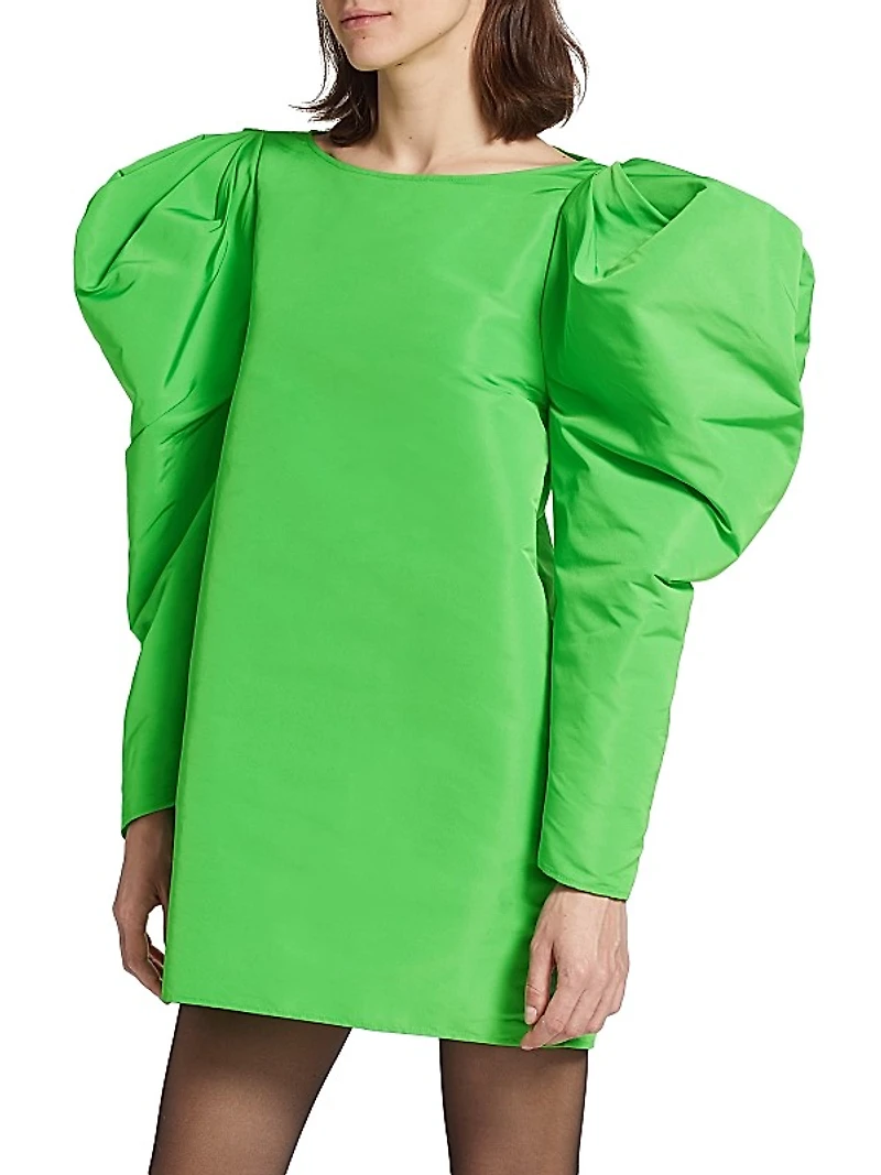 Mutton-Sleeve Taffeta Minidress