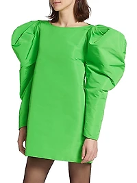 Mutton-Sleeve Taffeta Minidress