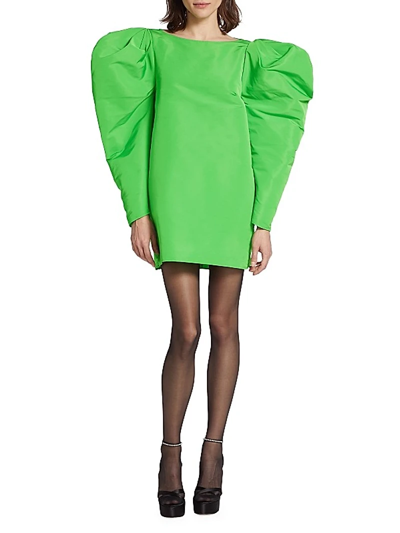 Mutton-Sleeve Taffeta Minidress