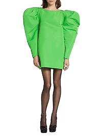 Mutton-Sleeve Taffeta Minidress