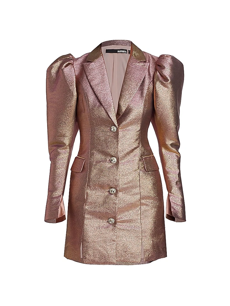 Fonda Metallic Puff-Sleeve Blazer Minidress