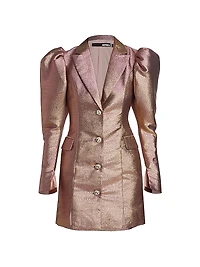 Fonda Metallic Puff-Sleeve Blazer Minidress