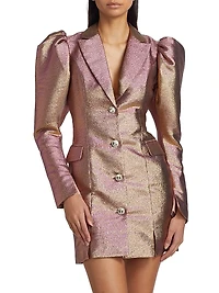 Fonda Metallic Puff-Sleeve Blazer Minidress