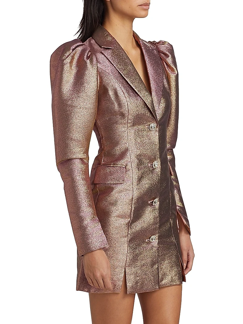 Fonda Metallic Puff-Sleeve Blazer Minidress