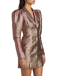 Fonda Metallic Puff-Sleeve Blazer Minidress