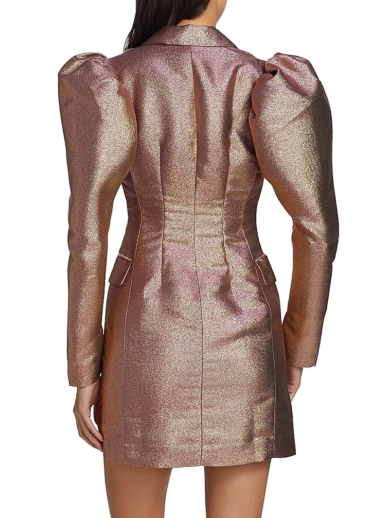 Fonda Metallic Puff-Sleeve Blazer Minidress