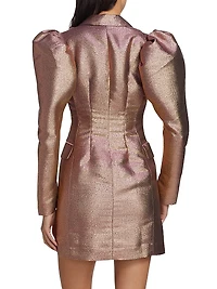 Fonda Metallic Puff-Sleeve Blazer Minidress