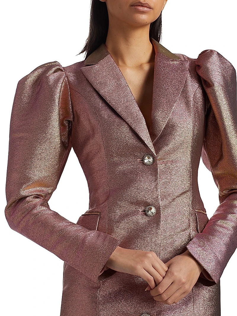 Fonda Metallic Puff-Sleeve Blazer Minidress