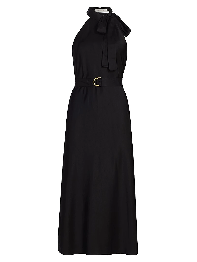 Belted High-Neck Midi-Dress