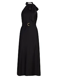 Belted High-Neck Midi-Dress
