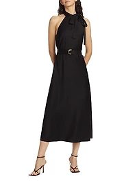 Belted High-Neck Midi-Dress