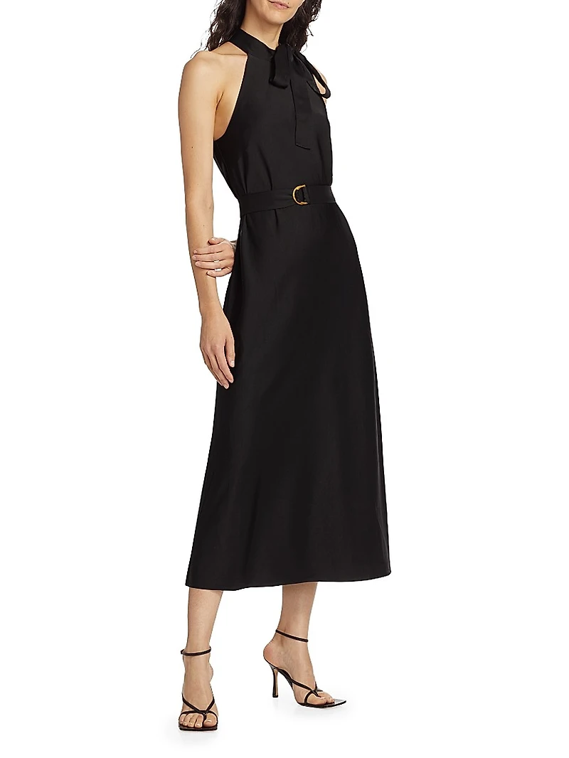 Belted High-Neck Midi-Dress