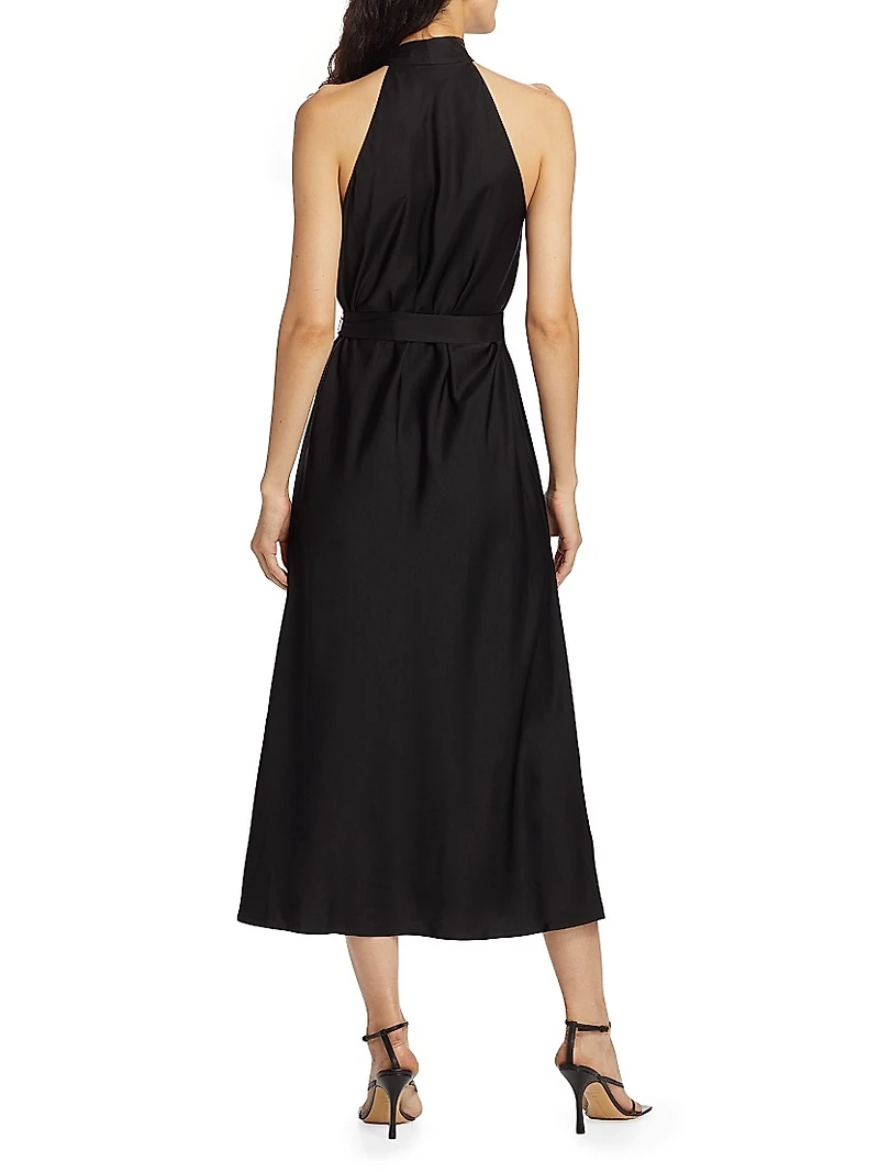 Belted High-Neck Midi-Dress