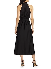 Belted High-Neck Midi-Dress