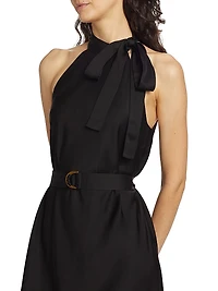 Belted High-Neck Midi-Dress