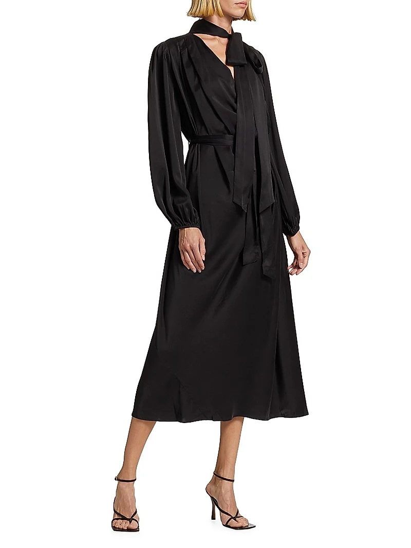 High-Neck Silk Midi-Dress