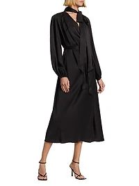 High-Neck Silk Midi-Dress