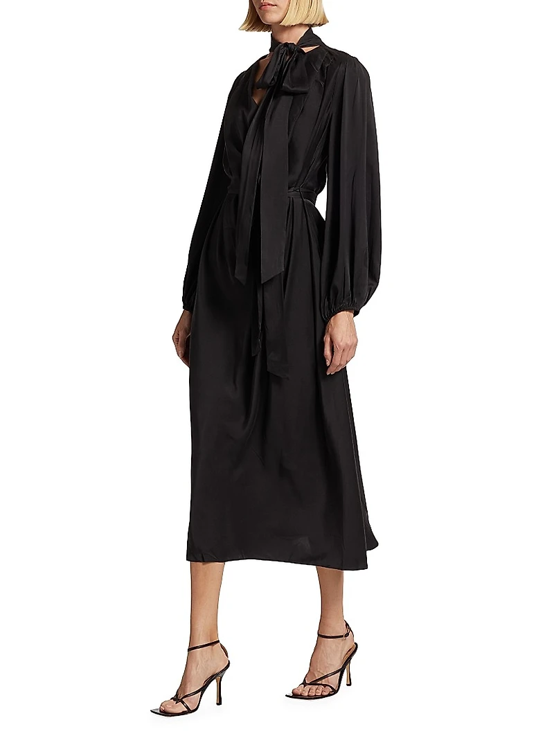 High-Neck Silk Midi-Dress