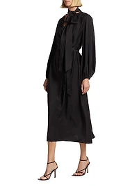 High-Neck Silk Midi-Dress