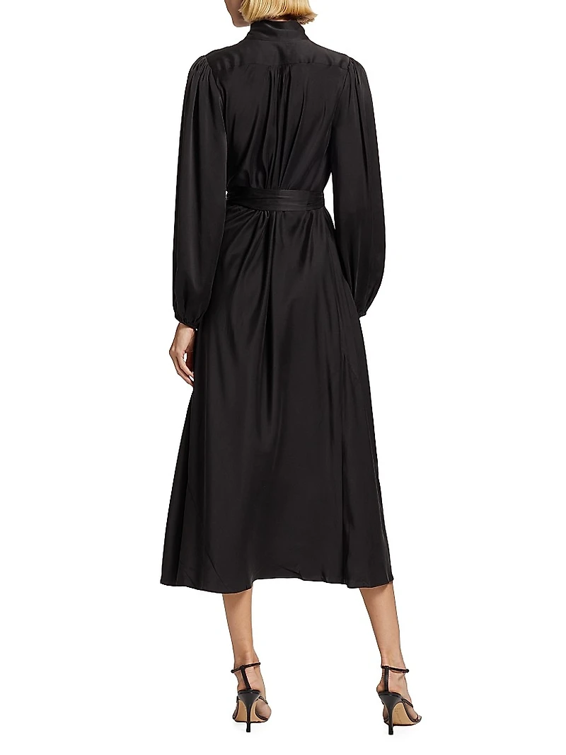 High-Neck Silk Midi-Dress