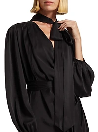 High-Neck Silk Midi-Dress