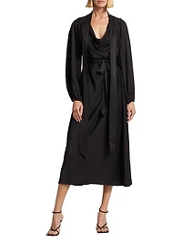 High-Neck Silk Midi-Dress