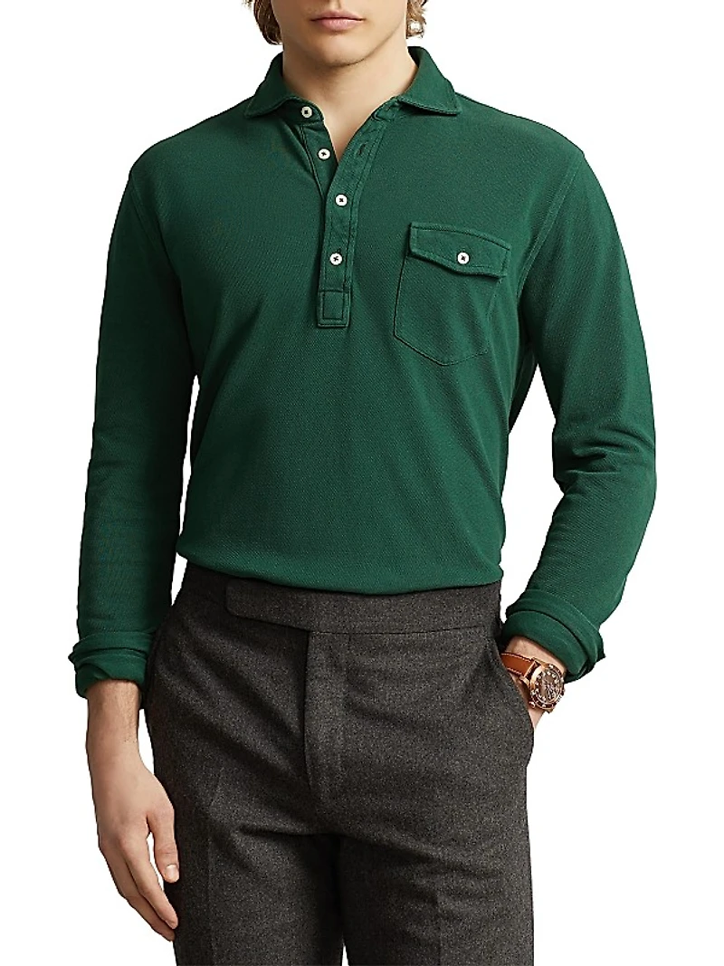 Mesh Long Sleeve Polo Shirt