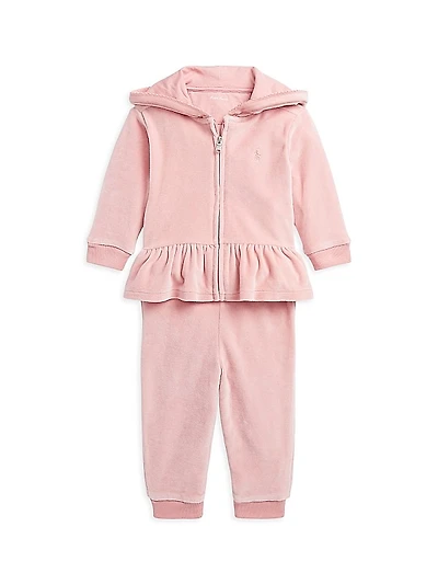 Baby Girl's 2-Piece Ruffle-Trim Velour Sweatsuit