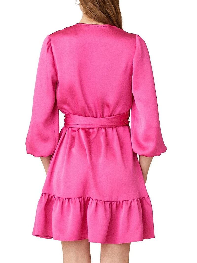 Satin Tie-Waist Wrap Minidress