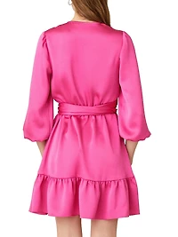 Satin Tie-Waist Wrap Minidress