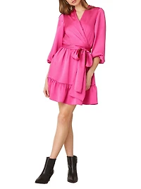 Satin Tie-Waist Wrap Minidress